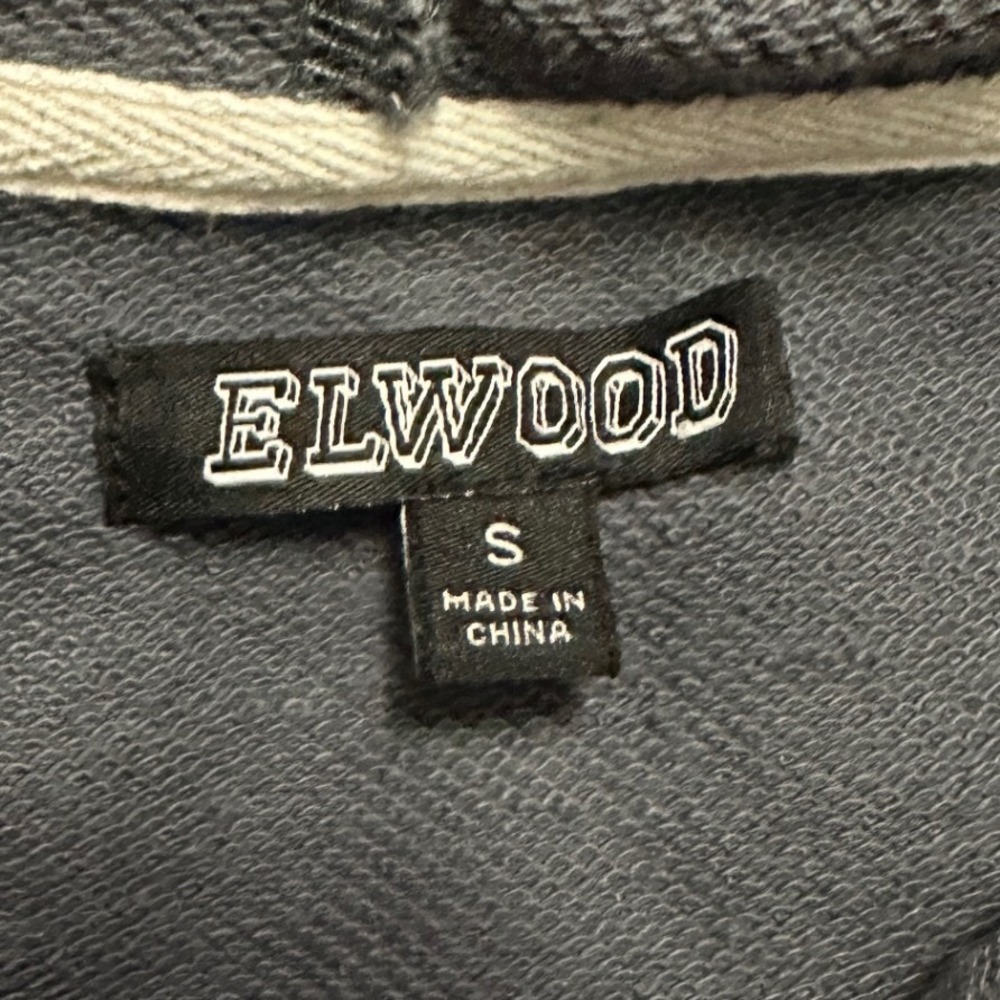 Elwood Hooded T-Shirt Men's S Curved Hem SS Hoodie Gray Drawstring Sweat Shirt - Picture 3 of 5